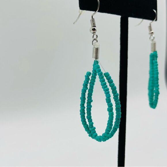 Turquoise Beaded Braided Multi Strand Necklace and Earring Set - Picture 6 of 9